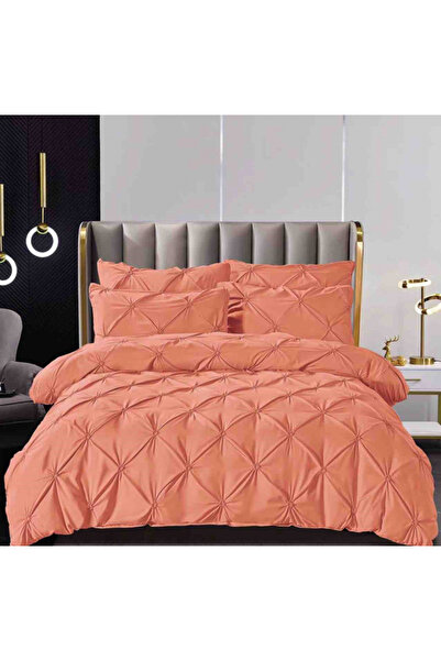 JOJO Bed Linen for 2 Persons, Fine Cotton with Pleats, 6 Pieces - Coral