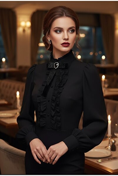 LO ADORO Kadın Kadife Grogen Kurdele Kravat Papyon Yaka Aksesuar Broş Yaka İğ...