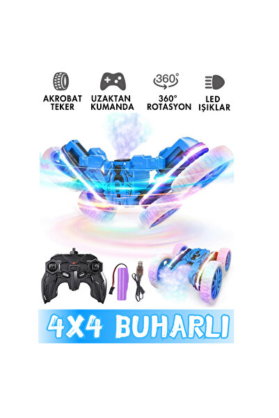 giffy Oyuncak Buhar Atan Akrobatik Araba 2.4 GHz Uzaktan Kumandalı Şarjlı Led...