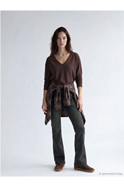 LC Waikiki plus-store Pantaloni de damă din denim cu talie înaltă și croială ...