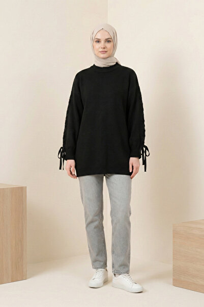 Kirazgym Women's Knitted Round Neck Knitwear Tunic with Sleeve Knit Detail - ...