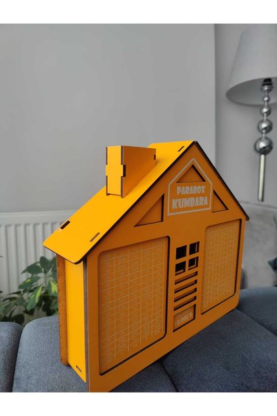 Altın express ✨   Parabox Wooden Goal Piggy Bank - 10,000 Tl Savings Motivation Box (Home Design)