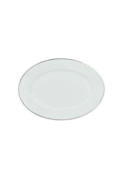 Generic Oval Ceramic Serving Platter - White with Gold Rims - 31 x 22 cm