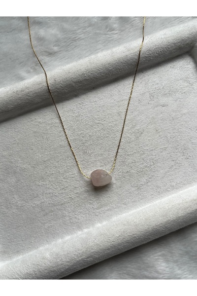 Pel Design Raw Pink Quartz Stone Steel Necklace Handmade