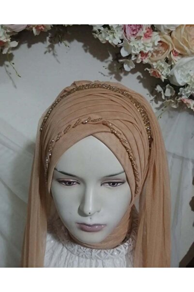 semahazırduvak koyu gold simsiz duvaklı işleme detaylı aksesuarlı hazır türba...