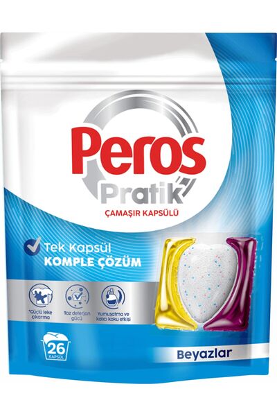 Peros Pratik Beyazlar Çamaşır Kapsülü 26 Kapsül – Tek Kapsül Komple Çözüm