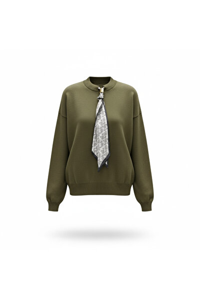 mahira collection Crew Neck Scarf Detailed Knitwear Sweater