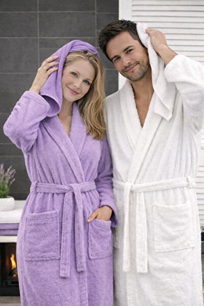 Asilex Home Collection Halat de baie dublu din bumbac, moale, absorbant, crem...