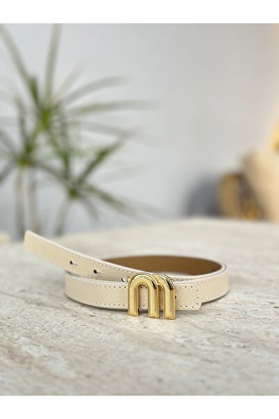 ERDESIGNN Жіночий кремовий ремінь з золотими деталями, жіночий ремінь для сук...