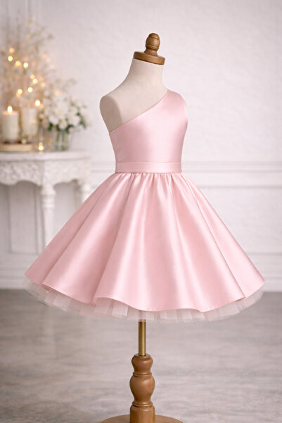 İkrabutikbursa Girl's Satin One-Shoulder Dress-Girl's Evening Dress