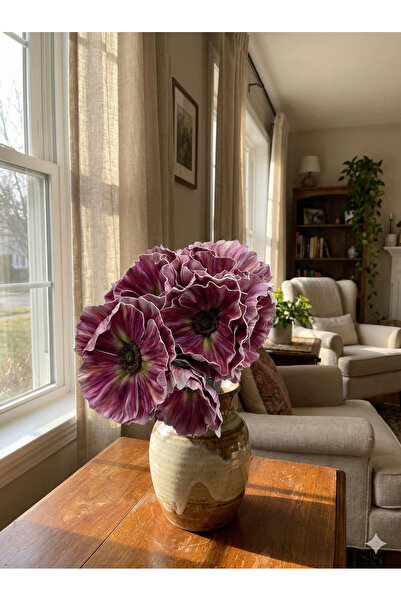 Siyah Lale Beyaz Gelincik Papaver Mürdüm-Koyu Pembe Pembe Renk Yapay Çiçek 1 ...