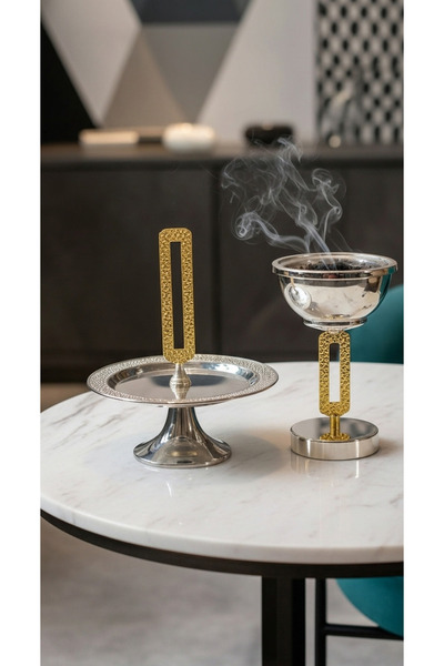 Generic A luxurious dessert holder and incense burner set with an elegant des...