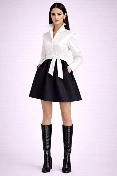 UNTIMELY Mini Taffeta Shirt Dress with Belt Detail and Pockets
