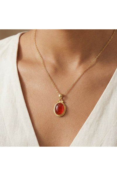 makeitbylove Sultan El Yapımı Kırmızı Akik Kolye, Canlılık ve Denge Sembolü, ...