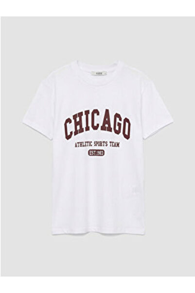 LC Waikiki artplus-store Γυναικείο μπλουζάκι με λαιμόκοψη και κοντά μανίκια, ...