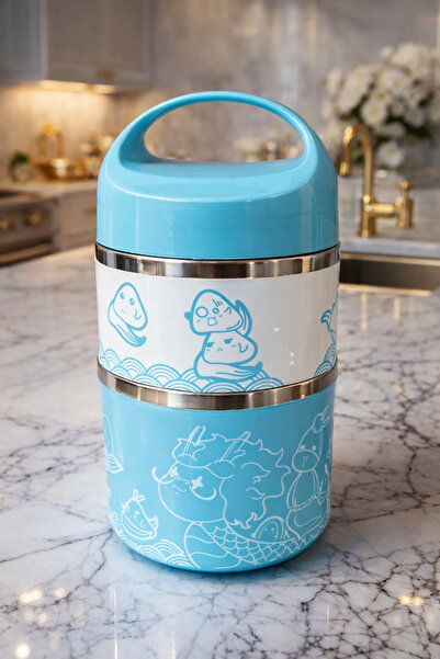 Home Çocuklar İçin Çelik Sefer Tası 2 Katlı – Okul Beslenme Kabı Sızdırmaz Ta...