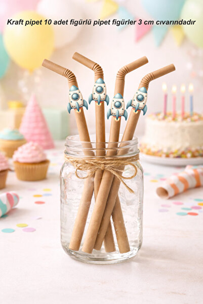 Sinek Kupası Tasarım Space Themed 10-Piece Figured Straws Birthday Party Supp...