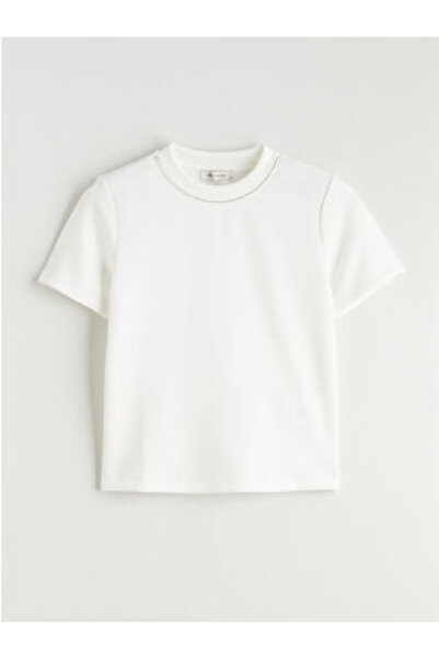 LC Waikiki M1 Sezon Ecru Mock Neck Stone Women's T-Shirt