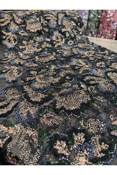 OsmanKumaşDantel Makina kasnak işi yoğun boncuk taş payet işlemeli dantel (10...