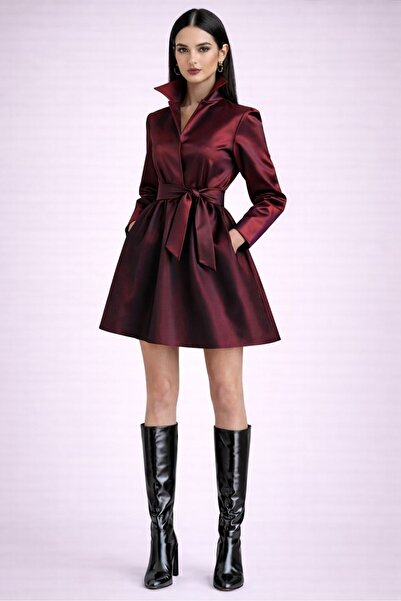 UNTIMELY Seyyar Kuşak Detaylı & Cepli Mini Tafta Gömlek Elbise