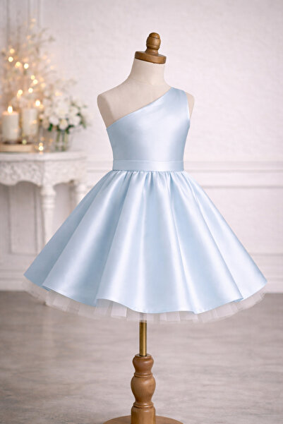 İkrabutikbursa Girl's Satin One-Shoulder Dress-Girl's Evening Dress