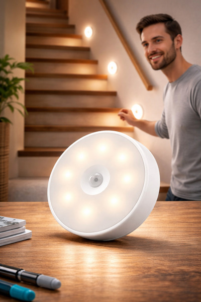 SYN AKSESUAR Hareket Sensörlü Şarjlı LED Lamba –Otomatik Algılama – Merdiven,...
