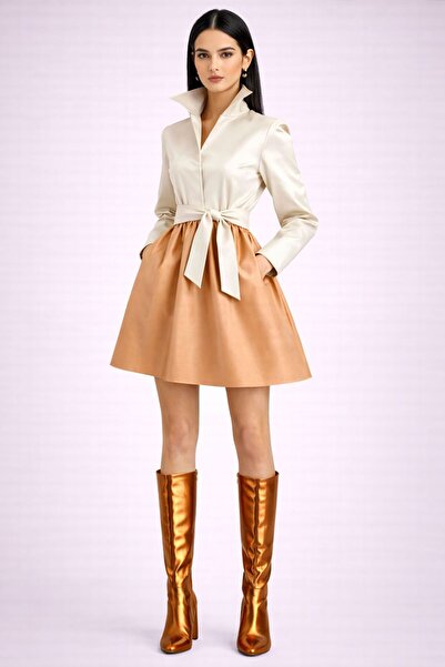 UNTIMELY Mini Taffeta Shirt Dress with Belt Detail and Pockets