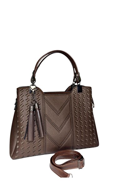 ZİVORA Large Size Women's Shoulder and Hand Bag with Patterned Stitching Detail