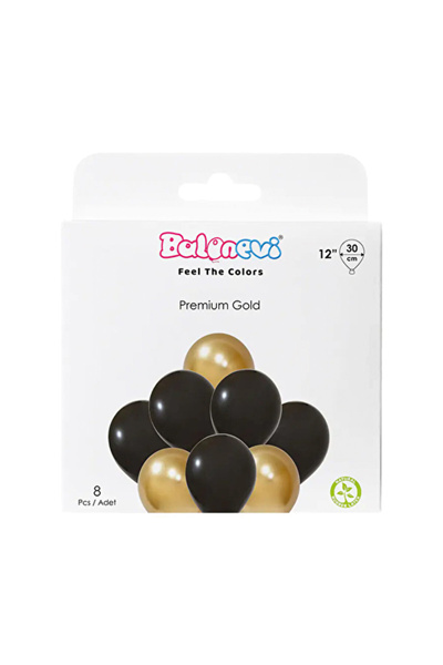 BalonEvi Black and Gold Balloon Set 30 cm 8 Pieces
