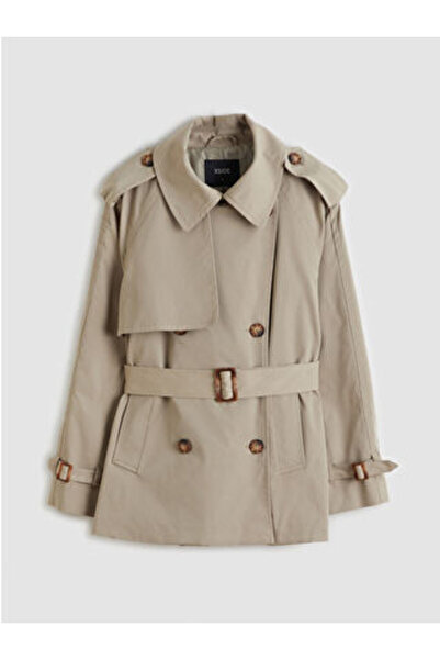 LC Waikiki Khaki Shirt Collar Oversized Women's Trench Coat