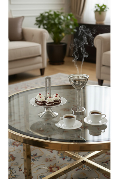 Generic A luxurious dessert holder and incense burner set with an elegant des...