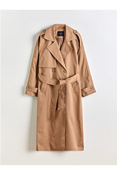 LC Waikiki Beige Double Breasted Collar Women's Trench Coat