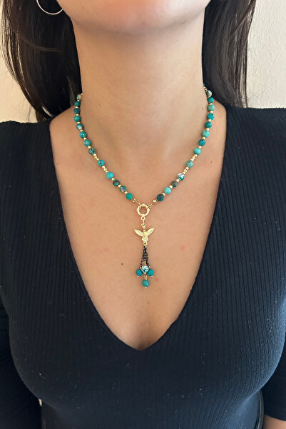 Suerte Accessories Firuze Doğal Taş Altın Aksesuar Kuş Sembol Kolye Uçlu Özel...