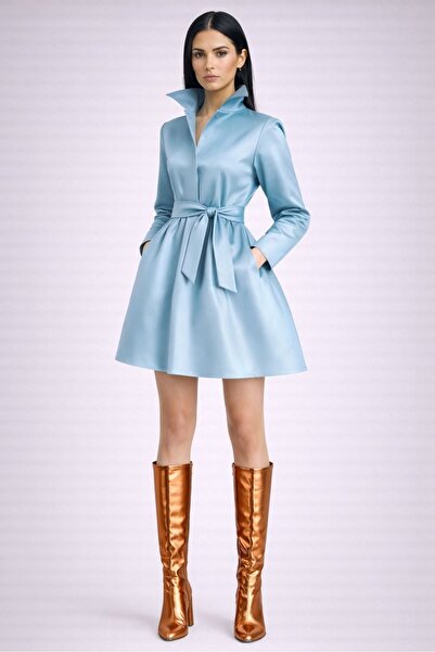 UNTIMELY Mini Taffeta Shirt Dress with Belt Detail and Pockets