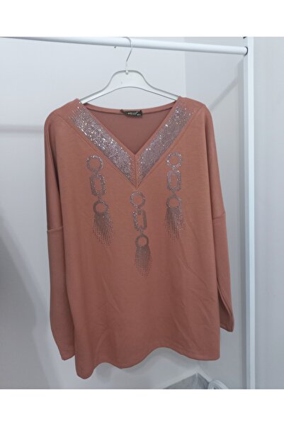 Stil Center Büyük Beden Taş Detaylı Bluz