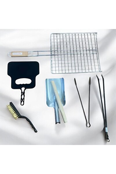 YILMAZNARGİLE Mangal Izgara Seti 6 Parça-Izgara 26*37-Fırça-Plastik Yelpaze-K...