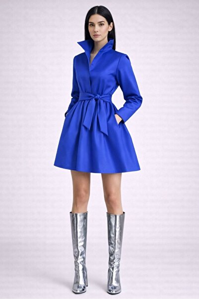 UNTIMELY Mini Taffeta Shirt Dress with Belt Detail and Pockets