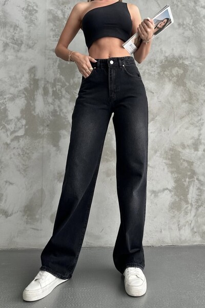 BM BALANCEMODA Women's Black Stonewashed High Waist Palazzo Jeans