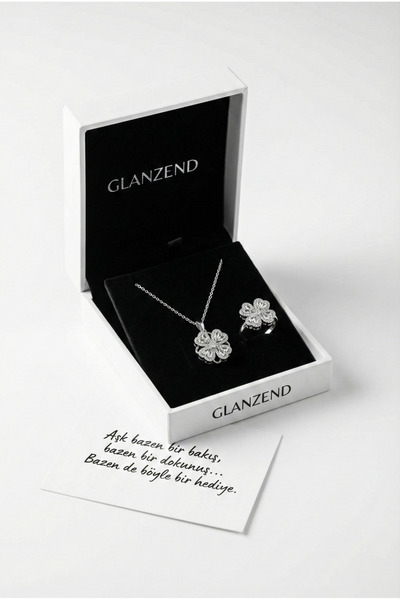 GLANZEND Yonca Tasarım Gümüş Çelik Dönen Stres Kolye Ve Yüzük Seti 14 Şubat S...