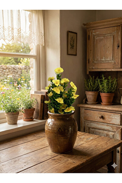 Siyah Lale Mini Papatya Daisy Sarı Yellow Yapay Çiçek 1 Demet 36cm