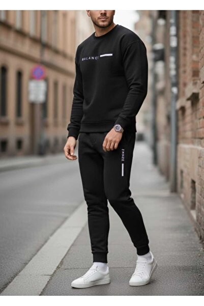 QAST GİYİM SANATI ERKEK Eşofman Takım Balance Yazılı Oversize Siyah