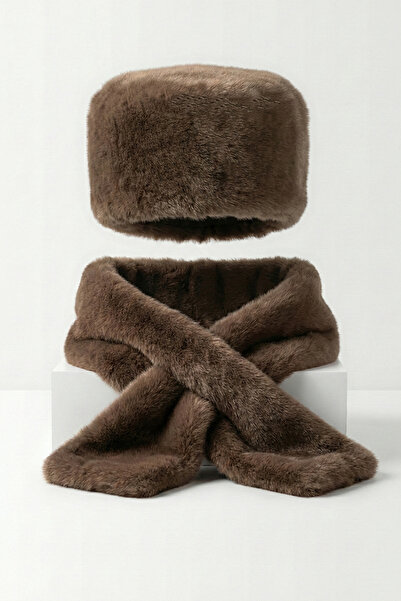 Kapin Bitter Brown Hat and Scarf Set Faux Fur