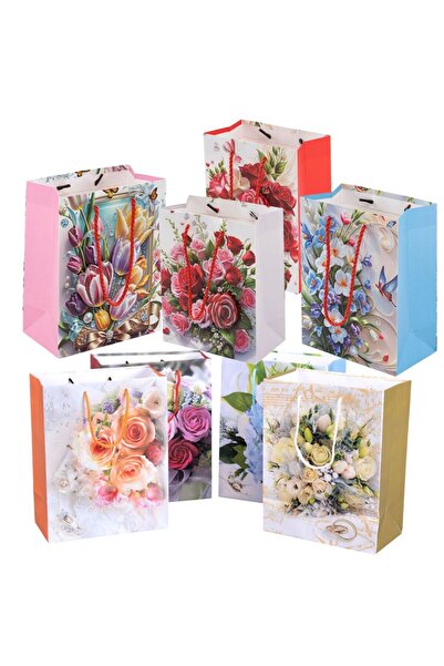 First Choice Gift Bags 12/set Floral Pattern 17x21cm, Various Designs