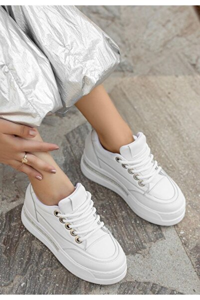FRESCO SCARFS Lulu White Skin Lace-Up Sneakers