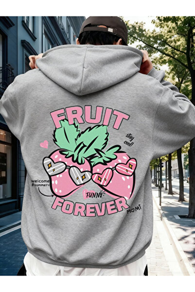 Marco Fresco Back frut Printed white Oversized hooded sweatshirt hoodie