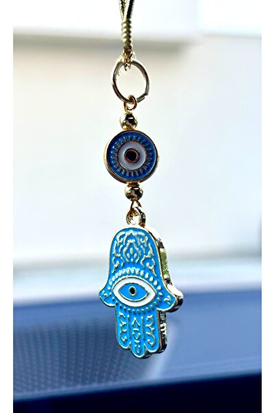 Azrua Gilded Blue Fatima's Hand Metal Car Mirror Ornament Car Charm Bag Acces...