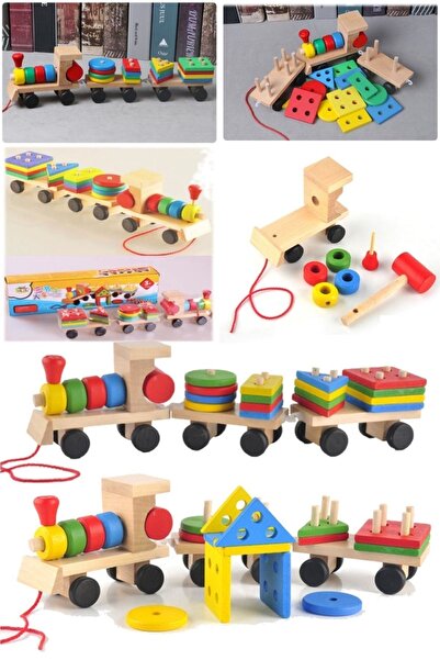 Munico Zihin Geliştirici Oyuncak Özel Yapı Ahşap Treni Geçirme Geometri Bebek...