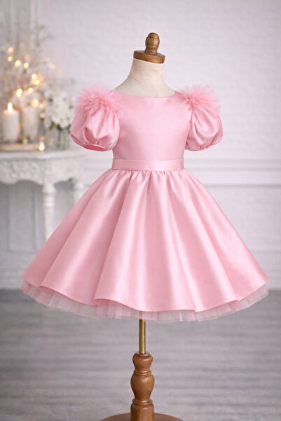 İkrabutikbursa Girl's Balloon Sleeve Satin Dress, Girl's Evening Dress, Gradu...