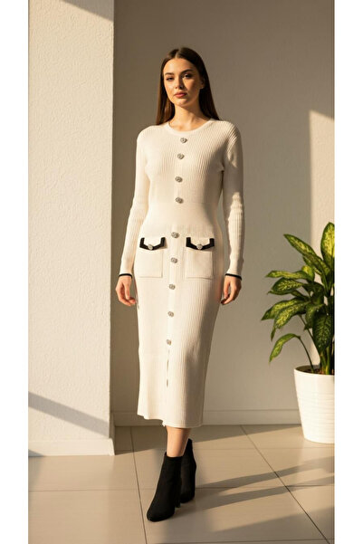 shop Beige Knitwear Dress with Pocket Detail – Comfortable Fit, Stylish and f...