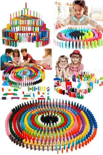 Munico Domino Oyuncaklar Adet Eğitici 100 Renkli Domino Ahşap Blok Eğitici Ço...